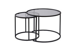 Hanah Home Juego de Mesas de Café Negro con Vidrio Templado